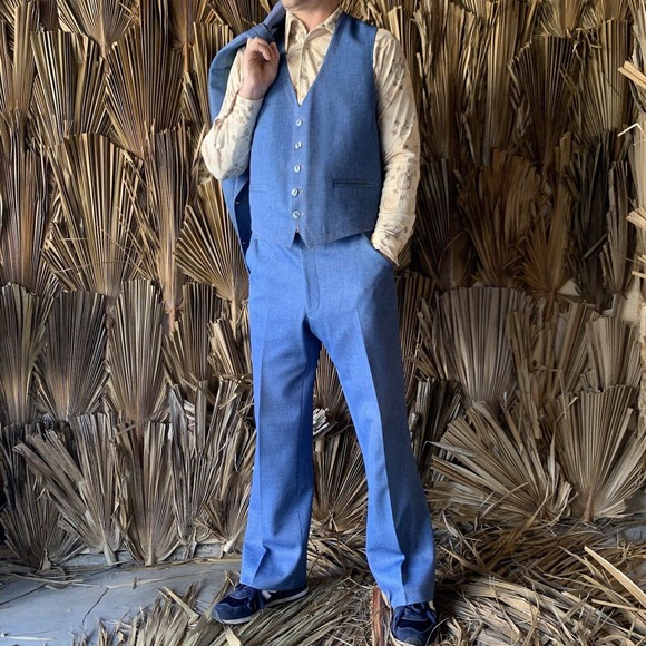 Vintage 1970s Denim Leisure Suit M/L 3 piece - Picture 3 of 12